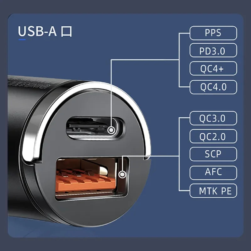 Hochwertiges 200W Mini-Autoladegerät mit Schnellladefunktion für Smartphones, Apple iPhone, Samsung, iOS & Android  Xiaomi, Huawei | QC 3.0 PD, USB Typ C Autotelefonladegerät