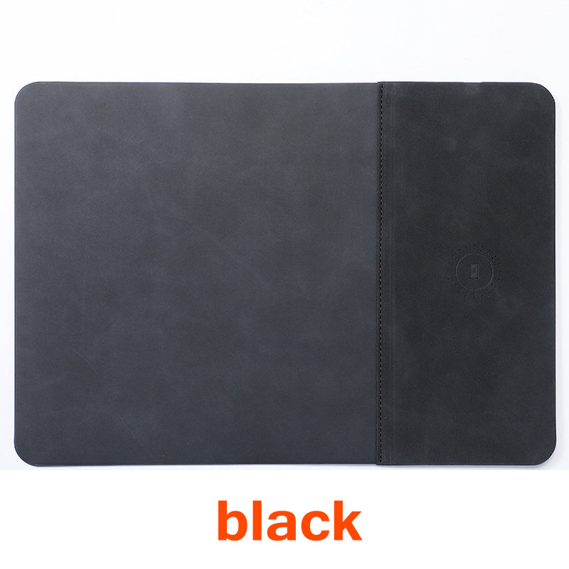 Premium Mauspad mit Qi Kabelloses Ladepad für Smartphones, Apple iPhone, Samsung, iOS & Android Watch, AirPods, Xiaomi, Huawei: USB-C, Handyhalterung, 2-in-1 PU-Leder-Matte