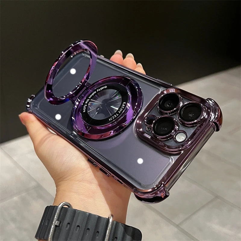 Luxus Ultra-Dünne Matte iPhone-Hülle mit Ringhalterung, Ständer und Kameralinsenschutzabdeckung | MagSafe Case mit magnetischem, kabellosem Schnellladen für Apple iPhone 16/15/14/13/12 Pro Max Plus Mini | Harte PC-Panzertasche, stoßfeste Handyhülle