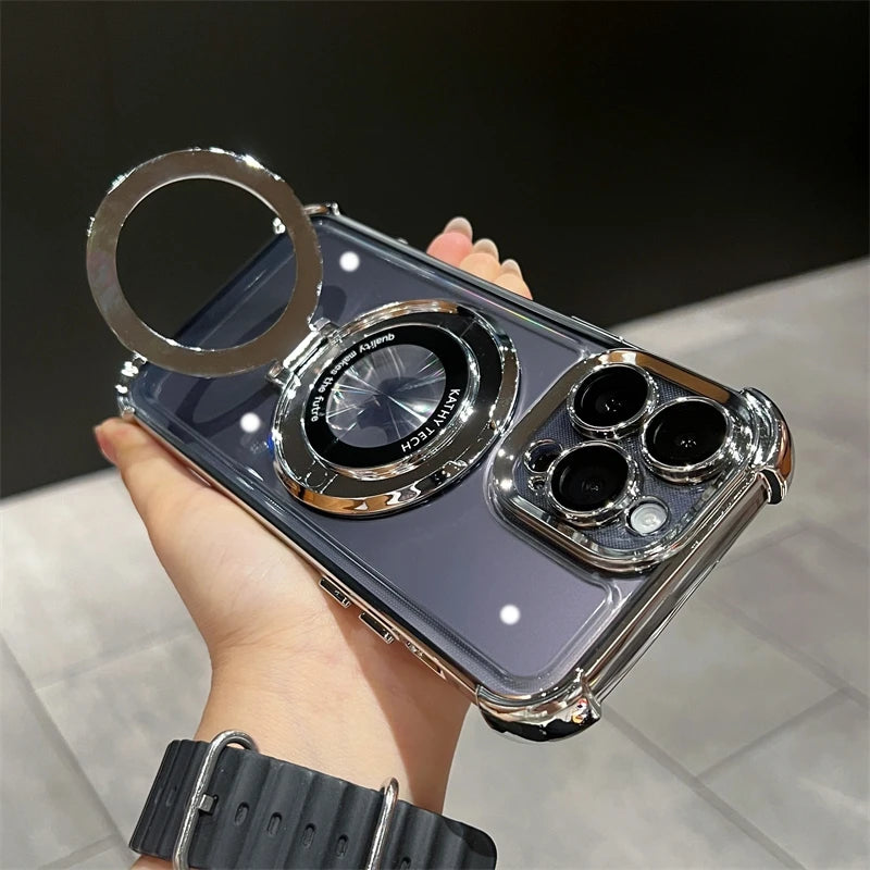 Luxus Ultra-Dünne Matte iPhone-Hülle mit Ringhalterung, Ständer und Kameralinsenschutzabdeckung | MagSafe Case mit magnetischem, kabellosem Schnellladen für Apple iPhone 16/15/14/13/12 Pro Max Plus Mini | Harte PC-Panzertasche, stoßfeste Handyhülle