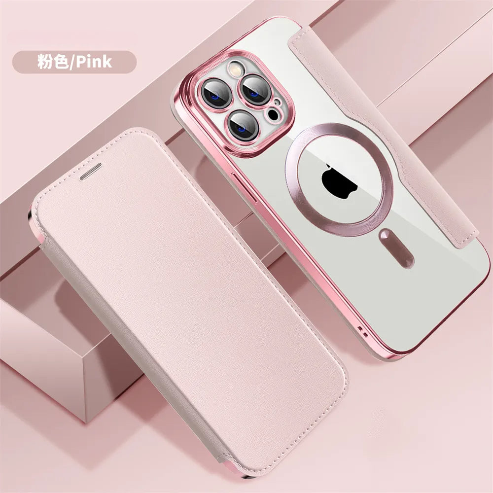 Premium Flip-Lederhülle mit Kartensteckplatz und Kartenhalter Geldbörse, Magnetische & Stoßfeste iPhone Hülle | Flip-Cover Stand Case für Apple iPhone 16/15/14/13/12 Pro Max Plus Mini Cover - Vielseitige Schutzhülle