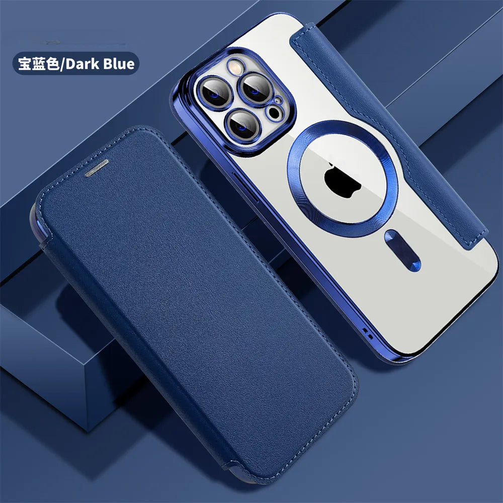 Premium Flip-Lederhülle mit Kartensteckplatz und Kartenhalter Geldbörse, Magnetische & Stoßfeste iPhone Hülle | Flip-Cover Stand Case für Apple iPhone 16/15/14/13/12 Pro Max Plus Mini Cover - Vielseitige Schutzhülle