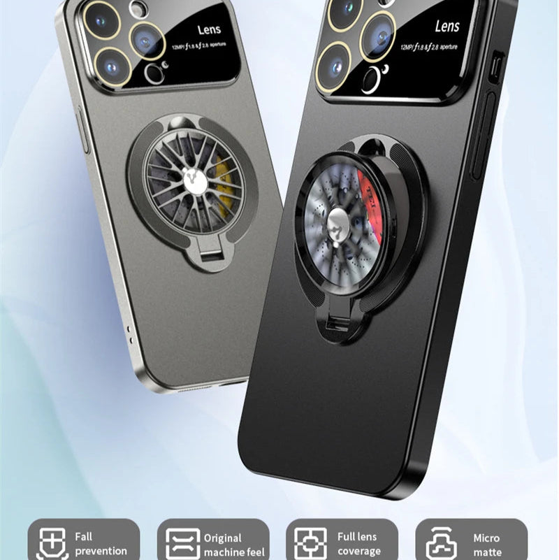 Premium iPhone Hülle mit 360 Grad Rotierender Gyro-Standfunktion und Faltbarem Halter | MagSafe Case mit Rundumschutz und Kameralinsenschutz für iPhone 16/15/14/13/12 Pro Max, Plus, Mini Cover | Panzertasche und Stoßsgenabdeckung | Hochwertige Schutzhülle