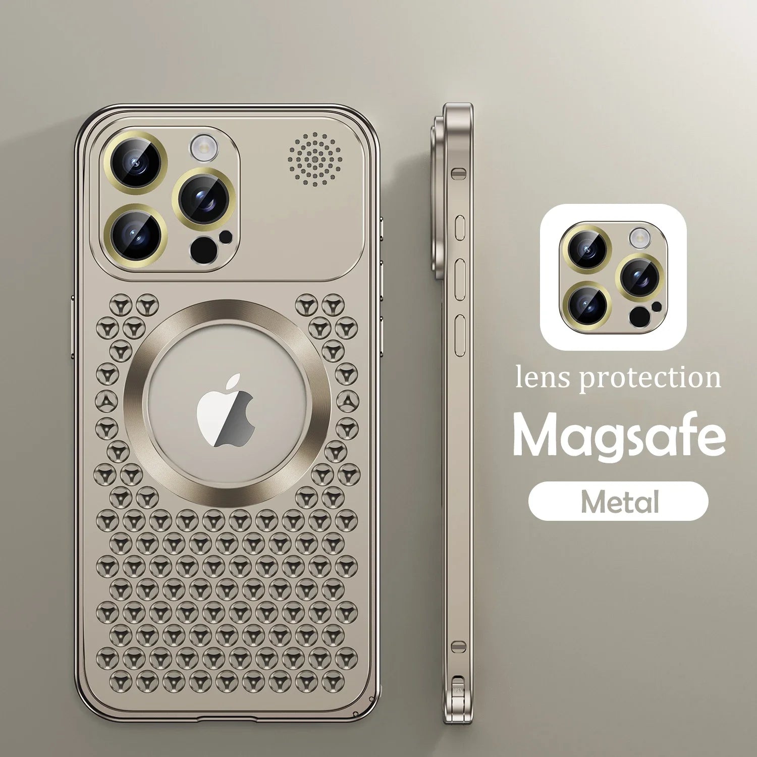 Luxus Aluminiumabdeckung iPhone Hülle Magnetischer Wärmeableitung | MagSafe Case, Galvanisiertem Metallrahmen, Vergrößernder Glaslinse als Kamer für Apple iPhone 16/16e, 15, 14, 13, 12 Pro Max, Pro, Plus, Mini Cover | Panzertasche, Hochwertige Handyhülle