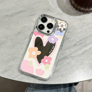 Premium süße Liebe-Herz-Blumen-Spiegel-Design iPhone-Hülle | MagSafe-Case mit Rundumschutz & Kameralinsenschutz für Apple iPhone 16/16e, 15, 14, 13, 12 Pro Max, Pro, Plus & Mini Cover | Panzertasche & Stoßstangenabdeckung | Hochwertige Handyhülle