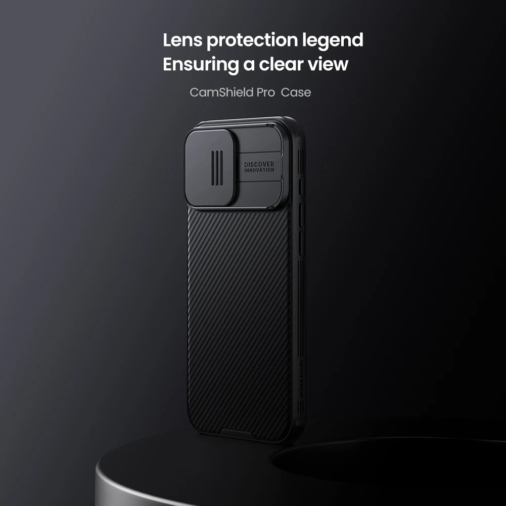 Hochwertiges Kamera Slider Objektiv mit luxuriöser Leder Textur iPhone Hülle | MagSafe Case mit Rundumschutz und Kameralinsenschutzabdeckung für Apple iPhone 17/17 Air, 16/16e, 15, 14, 13 Pro Max Plus Cover | Panzertasche Handyhülle | Premium Schutzhülle