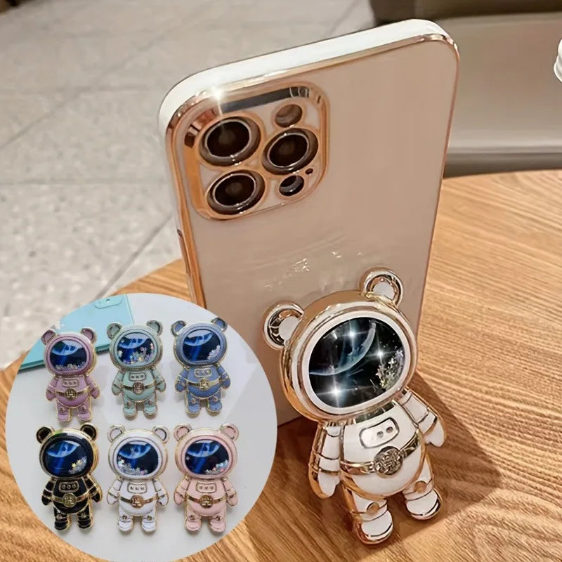Luxus Crossbody-Lanyard Astronauten-Telefonhalterung und Ständer iPhone Hülle | MagSafe Case mit Rundumschutz und Kameralinsenschutzabdeckung für Apple iPhone 17/17 Air, 16/16e, 15, 14, 13 Pro Max Plus Cover | Panzertasche Handyhülle | Premium Schutzhülle