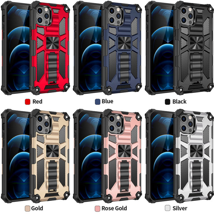 Hochwertige Hybrid-Militärpanzerung iPhone-Hülle MagSafe Case für Apple iPhone 16/15/14/13/12 Pro Max Plus Mini mit eingebautem Ständer, Tarnung-Cover, Kamera-Rundumschutz und Bildschirmschutz Handyhülle
