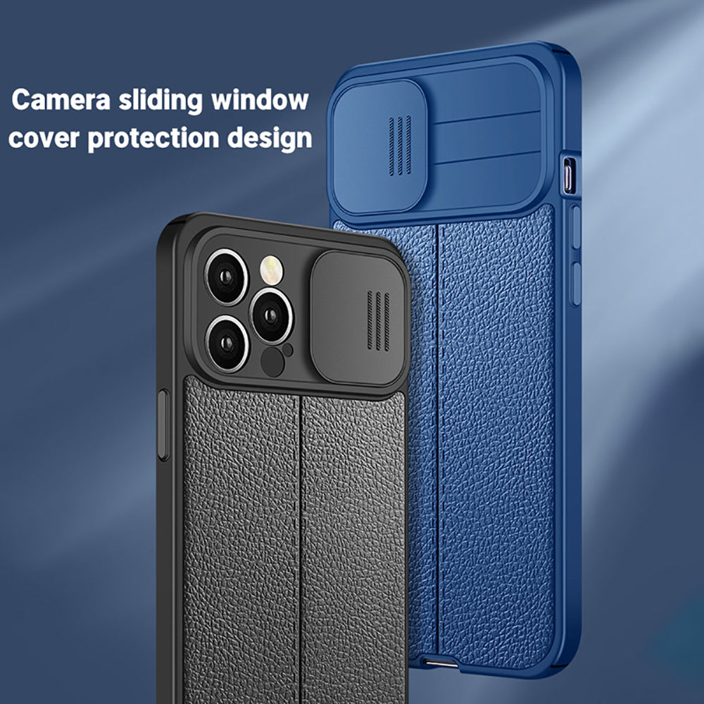 Hochwertiges Kamera Slider Objektiv mit luxuriöser Leder Textur iPhone Hülle | MagSafe Case mit Rundumschutz und Kameralinsenschutzabdeckung für Apple iPhone 17/17 Air, 16/16e, 15, 14, 13 Pro Max Plus Cover | Panzertasche Handyhülle | Premium Schutzhülle