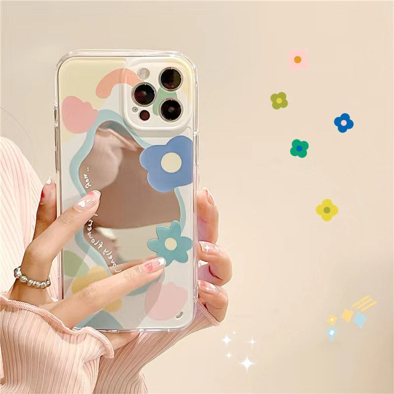 Premium süße Liebe-Herz-Blumen-Spiegel-Design iPhone-Hülle | MagSafe-Case mit Rundumschutz & Kameralinsenschutz für Apple iPhone 16/16e, 15, 14, 13, 12 Pro Max, Pro, Plus & Mini Cover | Panzertasche & Stoßstangenabdeckung | Hochwertige Handyhülle
