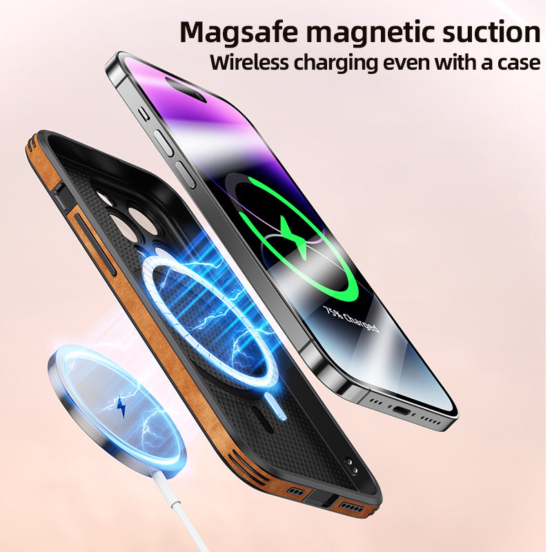 Hochwertige Leder-iPhone-Hülle mit stoßfester Kameraschutzabdeckung Tasche | MagSafe Case für Apple iPhone 16/15/14/13/12 Pro Max Plus Mini | Panzer-Cover Handyhülle