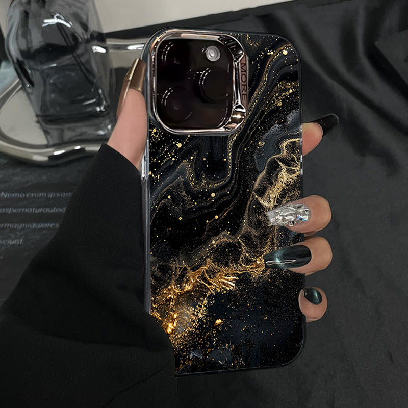 Luxus Schwarzer Marmor iPhone Hülle mit goldenem Rand: Kamera Schutz, Langlebige Abdeckung, MagSafe-kompatibel Apple iPhone 17/17 Air, 16/16e, 15, 14, 13 Pro Max Plus Cover: 3D-Textur, verbesserten Griff | Rundumschutz Kameralinsenschutz Panzertasche