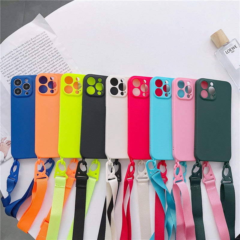 Hochwertige Crossbody-Halskettenriemen Lanyard Weiche Silikon iPhone Hülle | MagSafe Case, Kameralinsenschutzabdeckung für Apple iPhone 17/17 Air, 16/16e, 15, 14, 13 Pro Max Plus Cover – Umhängeband, Schulterriemen, Kartenhalter | Premium Schutzhülle