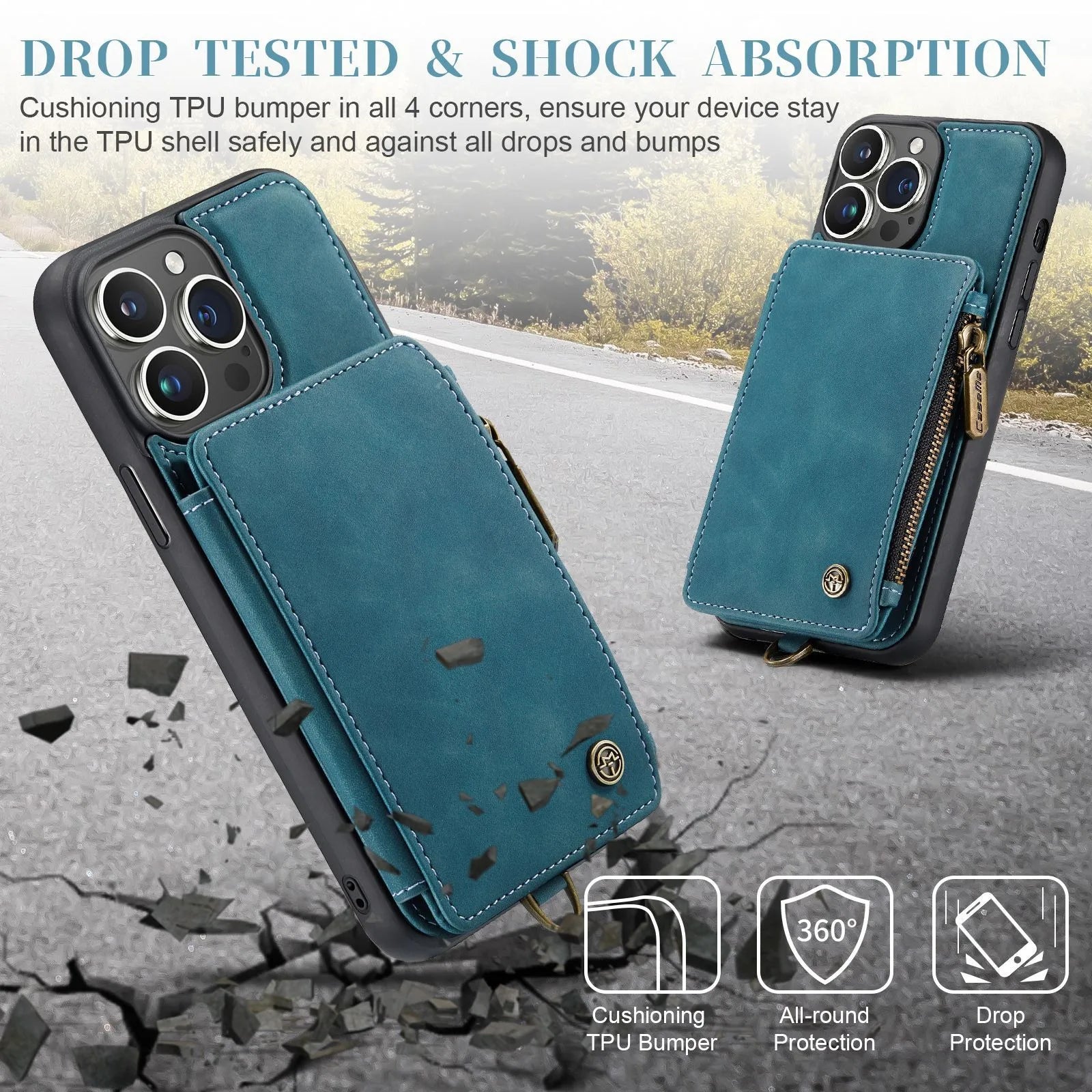 Hochwertige Leder-Brieftasche mit Kartenfach, Portmonee und Ständer iPhone-Hülle | MagSafe Case, Rundumschutz, Kameralinsenschutzabdeckung für Apple iPhone 16/15/14/13/12 Pro Max Plus Mini Cover | Panzertasche Handyhülle | Wallet & Geldbörse Schutzhülle