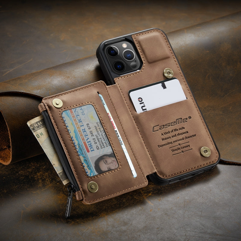 Hochwertige Leder-Brieftasche mit Kartenfach, Portmonee und Ständer iPhone-Hülle | MagSafe Case, Rundumschutz, Kameralinsenschutzabdeckung für Apple iPhone 16/15/14/13/12 Pro Max Plus Mini Cover | Panzertasche Handyhülle | Wallet & Geldbörse Schutzhülle