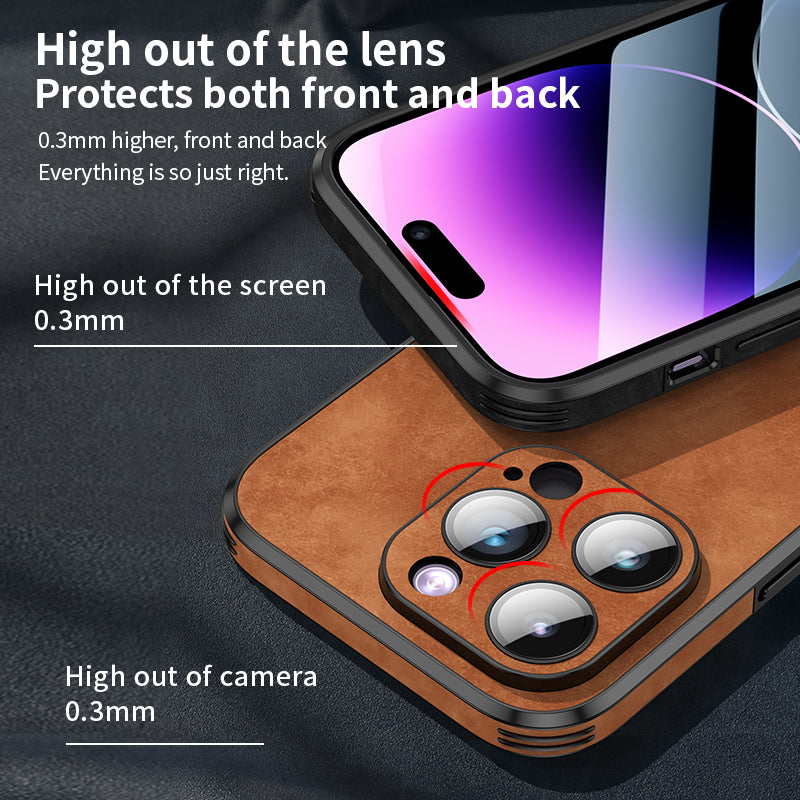 Hochwertige Leder-iPhone-Hülle mit stoßfester Kameraschutzabdeckung Tasche | MagSafe Case für Apple iPhone 16/15/14/13/12 Pro Max Plus Mini | Panzer-Cover Handyhülle