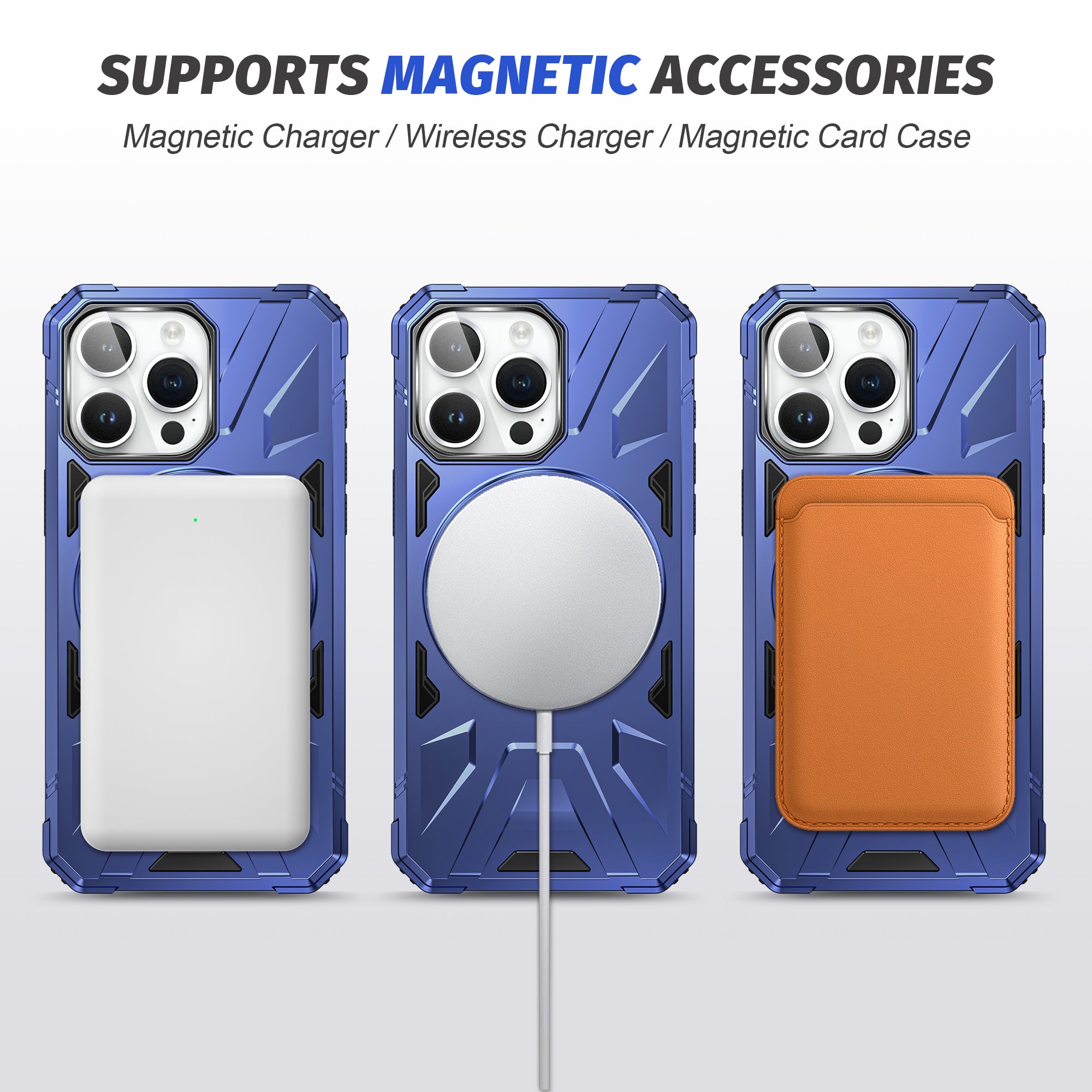 Hochwertige Militärpanzer-iPhone-Hülle, 360-Grad drehbarem Ringständer Halterung | MagSafe Case, Kameraschutzabdeckung für Apple iPhone 16/15/14/13/12 Pro Max Plus Mini Cover | Magnetisches kabelloses Laden, Harte PC-Panzertasche, stoßfeste Handyhülle