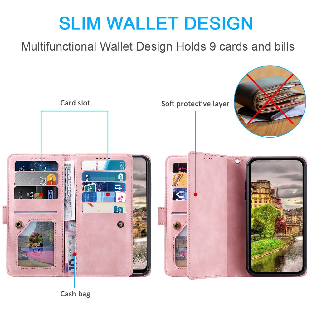 Hochwertige Leder-Handyhülle mit Reißverschluss, Kartenhalter, Stand und Riemen iPhone Hülle | Flip-Cover Case für Apple iPhone 16/16e, 15, 14, 13, 12 Pro Max, Pro, Plus & Mini - Vielseitige Schutzhülle
