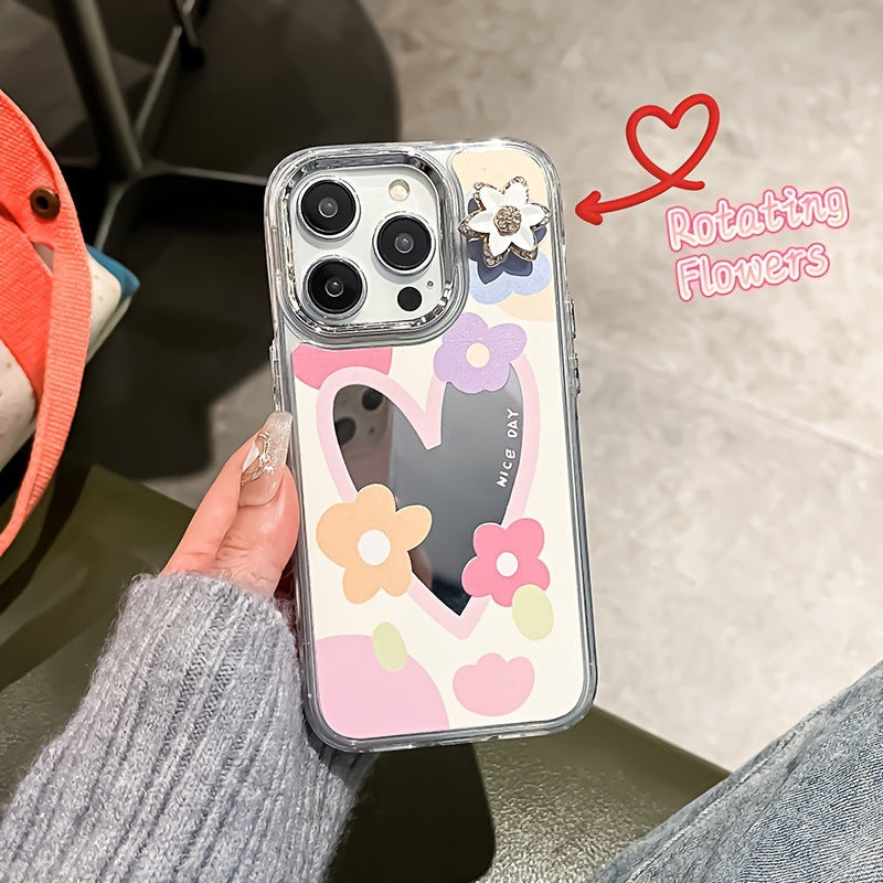 Premium süße Liebe-Herz-Blumen-Spiegel-Design iPhone-Hülle | MagSafe-Case mit Rundumschutz & Kameralinsenschutz für Apple iPhone 16/16e, 15, 14, 13, 12 Pro Max, Pro, Plus & Mini Cover | Panzertasche & Stoßstangenabdeckung | Hochwertige Handyhülle
