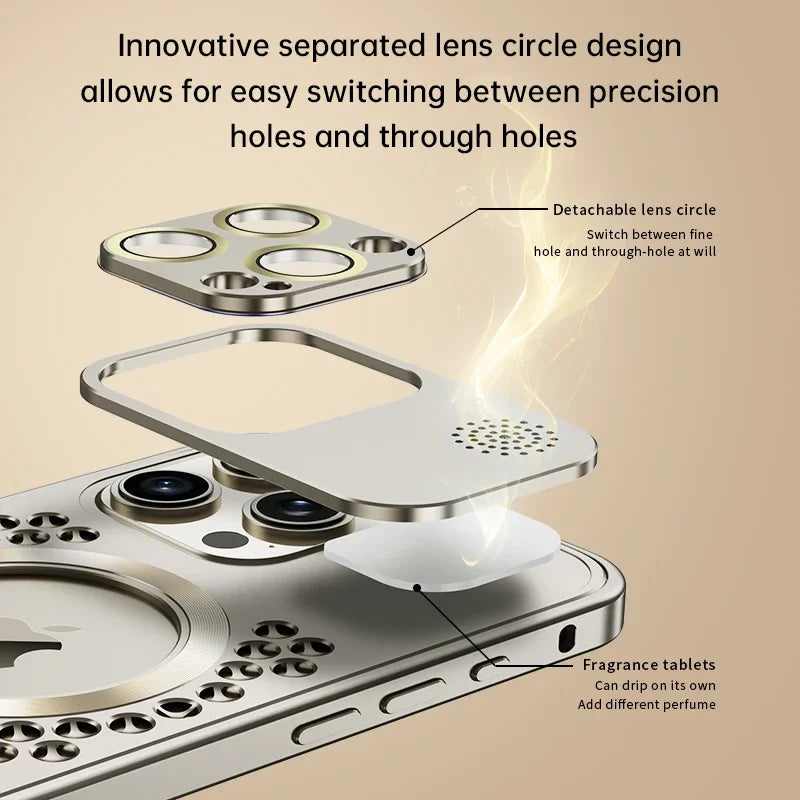 Luxus Aluminiumabdeckung iPhone Hülle Magnetischer Wärmeableitung | MagSafe Case, Galvanisiertem Metallrahmen, Vergrößernder Glaslinse als Kamer für Apple iPhone 16/16e, 15, 14, 13, 12 Pro Max, Pro, Plus, Mini Cover | Panzertasche, Hochwertige Handyhülle