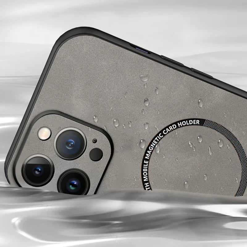 Hochwertige Leder MagSafe Case: Magnetische iPhone-Hülle | Stoßfestes Cover mit Kameraschutzabdeckung – Panzertasche für Apple iPhone 16/15/14/13/12 Pro Max Plus Mini | Luxus Handyhülle