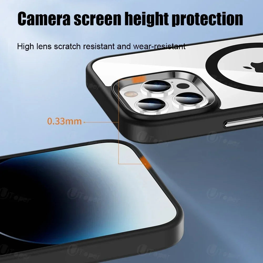 Premium iPhone Hülle Klar HD | Magnetische MagSafe & Kabelloses Laden | Stoßfeste Transparente Hybrid Rüstung mit Kameraobjektiv-Schutz für Apple iPhone 16/16e, 15, 14, 13, 12 Pro Max, Pro, Plus & Mini