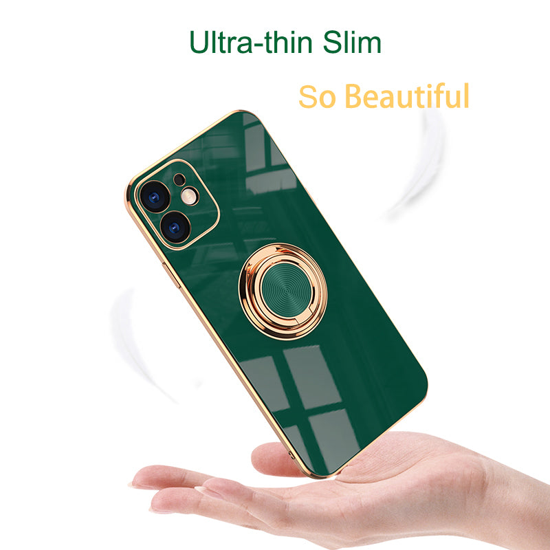 Luxus Silikon Magnetische Ringhalter und Ständer iPhone Hülle | MagSafe Case, Rundumschutz, Kameralinsenschutzabdeckung für Apple iPhone 17/17 Air, 16/16e, 15, 14, 13 Pro Max Plus Cover | Panzertasche, Stoßstangenabdeckung Handyhülle | Premium Schutzhülle