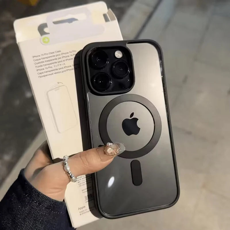 Premium iPhone Hülle Klar HD | Magnetische MagSafe & Kabelloses Laden | Stoßfeste Transparente Hybrid Rüstung mit Kameraobjektiv-Schutz für Apple iPhone 16/16e, 15, 14, 13, 12 Pro Max, Pro, Plus & Mini