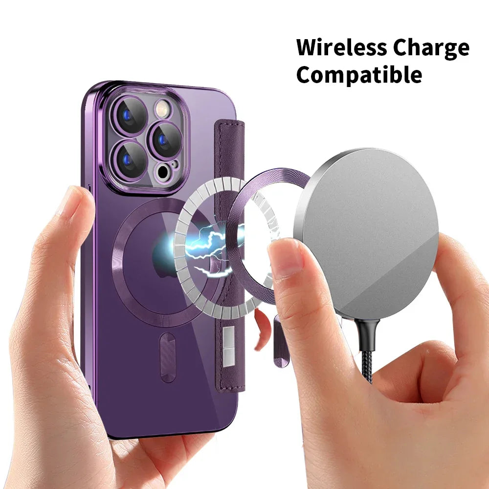 Premium Flip-Lederhülle mit Kartensteckplatz und Kartenhalter Geldbörse, Magnetische & Stoßfeste iPhone Hülle | Flip-Cover Stand Case für Apple iPhone 16/15/14/13/12 Pro Max Plus Mini Cover - Vielseitige Schutzhülle