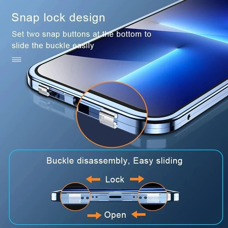 Hochwertige iPhone Hülle mit 360° Vollversiegeltem Schutz aus Glas und Metall | MagSafe-kompatible Schutzhülle mit Rundumschutz, Kameralinsenschutz für Apple iPhone 16/16e, 15, 14, 13, 12 Pro Max, Pro, Plus, Mini Cover | Panzertasche Stoßstangenabdeckung