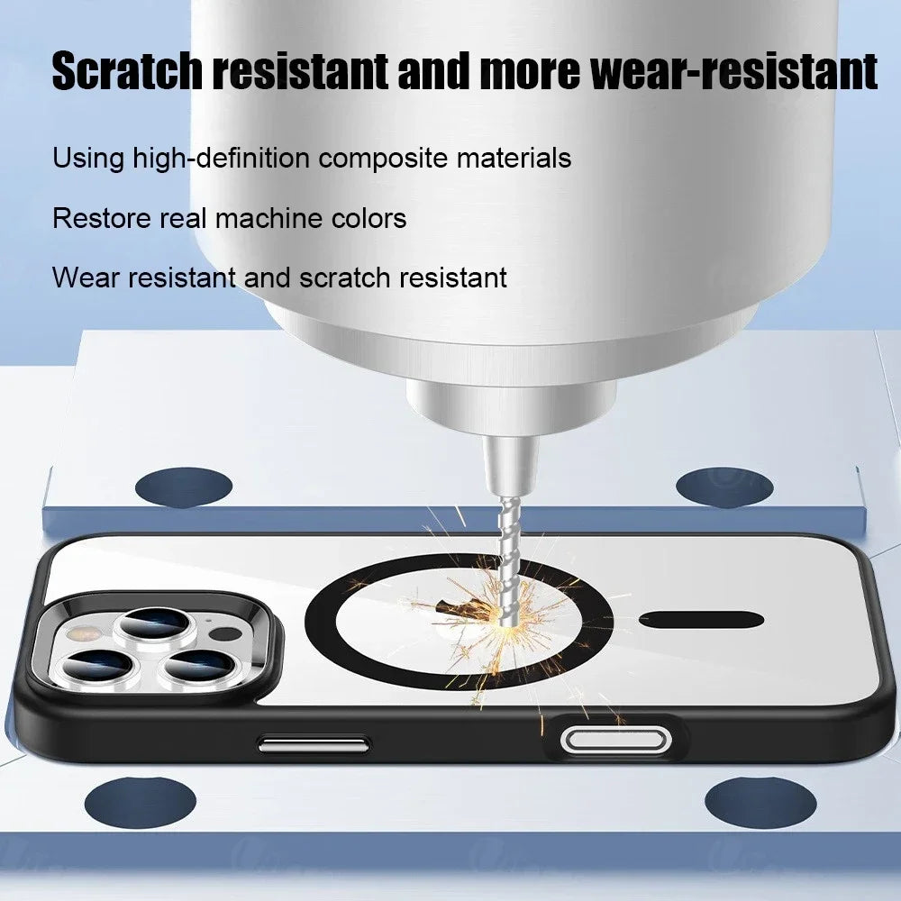 Premium iPhone Hülle Klar HD | Magnetische MagSafe & Kabelloses Laden | Stoßfeste Transparente Hybrid Rüstung mit Kameraobjektiv-Schutz für Apple iPhone 16/16e, 15, 14, 13, 12 Pro Max, Pro, Plus & Mini