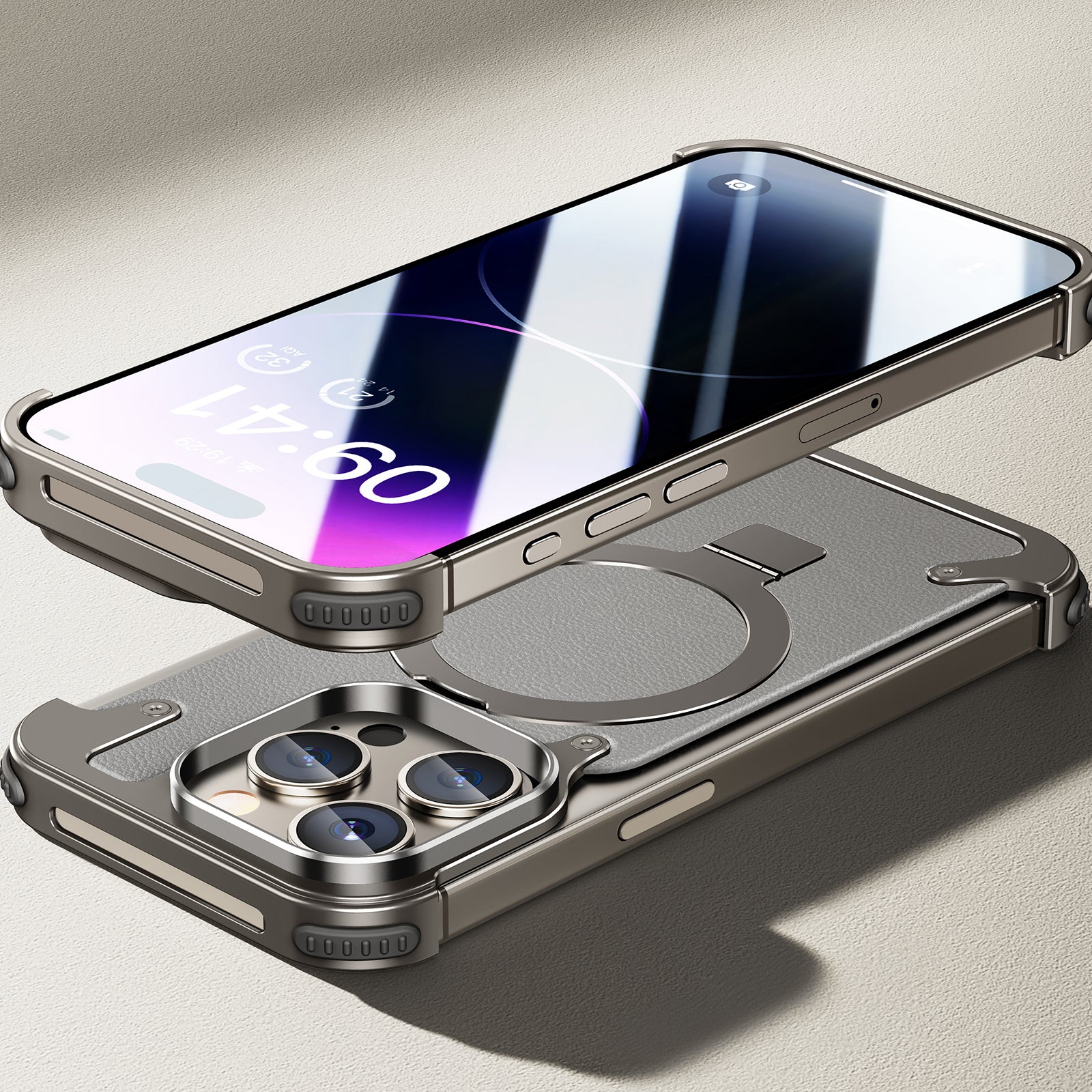 Premium Ultradünne Magnetische Randlose Matte Metall-Aluminiumständer iPhone-Hülle | MagSafe-Case Rundumschutz, Kameralinsenschutz für Apple iPhone 16/15/14/13/12 Pro Max, Pro, Plus, e, Mini Cover | Stoßfeste Panzertasche, Stoßstangenabdeckung Schutzhülle