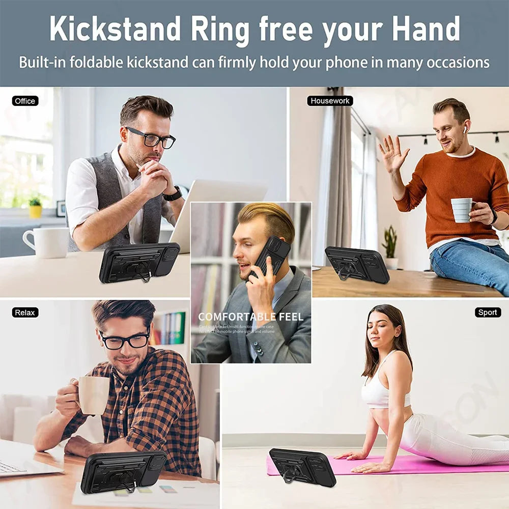Hochwertiges Flüssige Silikon-Kartenhalterung Ring Magnetständer iPhone Hülle | MagSafe Case mit Rundumschutz und Kameralinsenschutzabdeckung für Apple iPhone 16/15/14/13/12 Pro Max Plus Mini Cover | Panzertasche Handyhülle | Premium Wallet Schutzhülle
