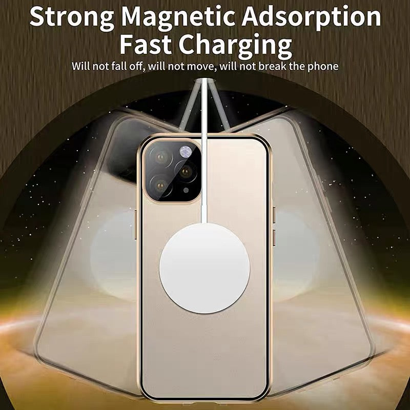 Hochwertige iPhone Hülle mit 360° Vollversiegeltem Schutz aus Glas und Metall | MagSafe-kompatible Schutzhülle mit Rundumschutz, Kameralinsenschutz für Apple iPhone 16/16e, 15, 14, 13, 12 Pro Max, Pro, Plus, Mini Cover | Panzertasche Stoßstangenabdeckung