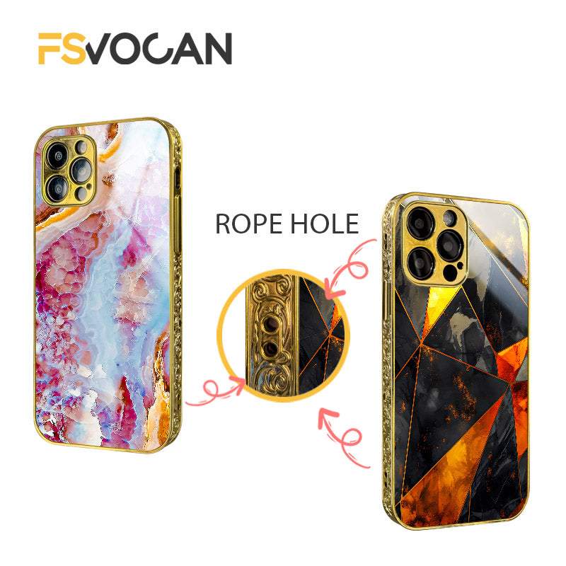 Luxus Schwarzer Marmor iPhone Hülle mit goldenem Rand: Kamera Schutz, Langlebige Abdeckung, MagSafe-kompatibel Apple iPhone 17/17 Air, 16/16e, 15, 14, 13 Pro Max Plus Cover: 3D-Textur, verbesserten Griff | Rundumschutz Kameralinsenschutz Panzertasche