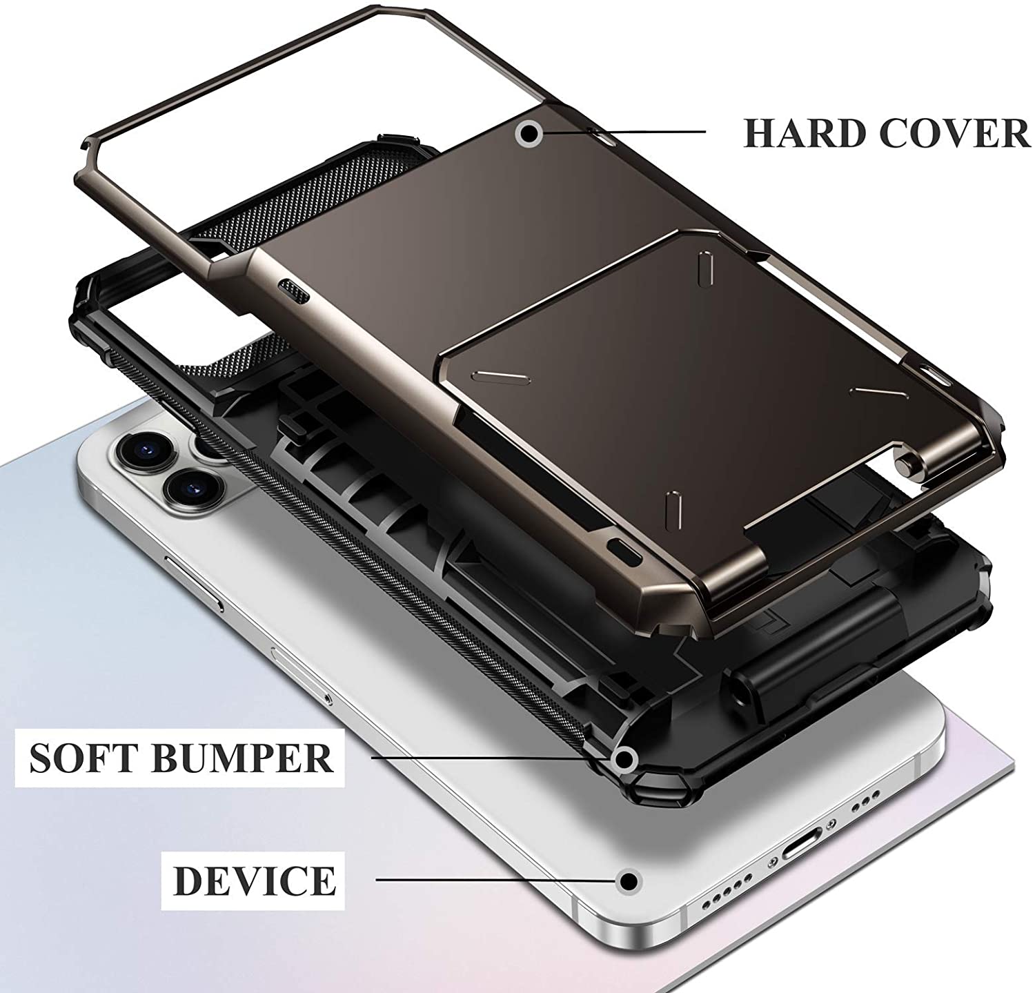 Hochwertige Brieftasche mit 4-Karten-Steckplatz Kreditkartenhalter Abdeckung iPhone Hülle | MagSafe Case Rundumschutz und Kameralinsenschutzabdeckung für Apple iPhone 16/15/14/13/12 Pro Max Plus Mini | Panzertasche Handyhülle | Premium Wallet Schutzhülle