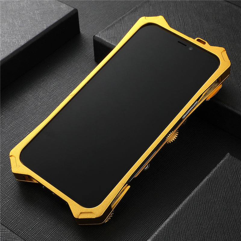 Premium Mechanisches Gaming-Design: Stoßfeste Metall-Handyhülle mit Zahnrad, Ständer und MagSafe | Aluminium-Kühlung, Schädel-Kompass-Abdeckung für Apple iPhone 16/15/14/13/12 Pro Max, Pro, Plus, e & Mini | MagSafe Case, Rundumschutz & Kameralinsenschutz