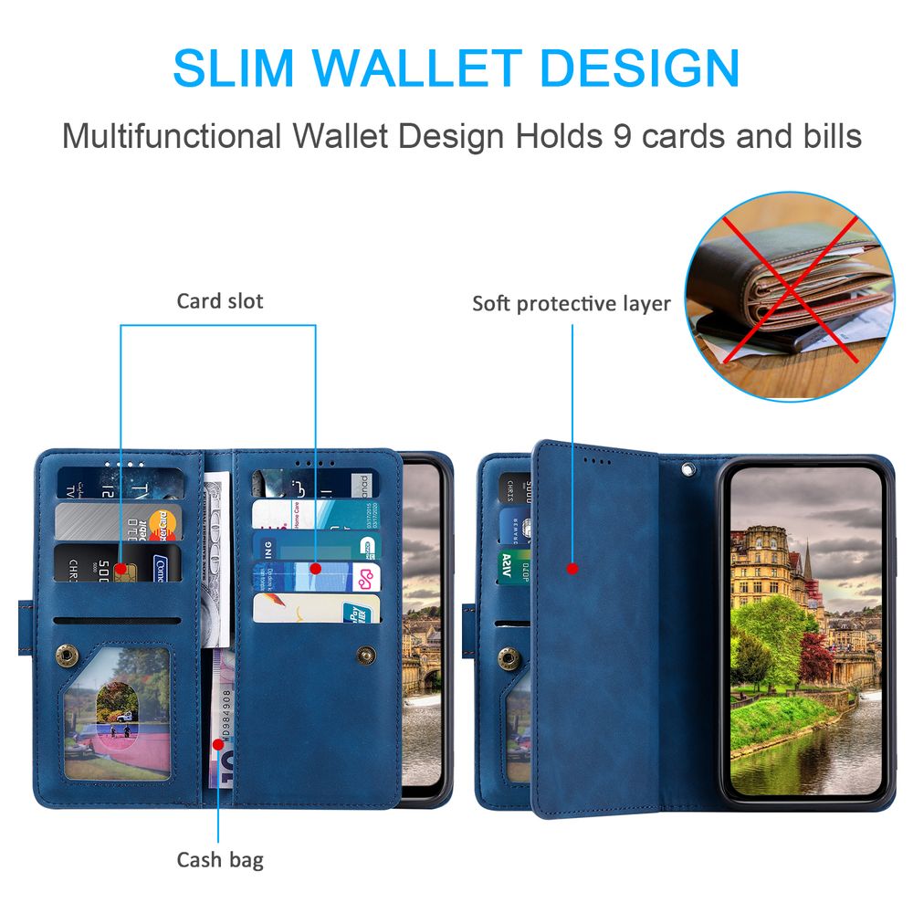 Hochwertige Leder-Handyhülle mit Reißverschluss, Kartenhalter, Stand und Riemen iPhone Hülle | Flip-Cover Case für Apple iPhone 16/16e, 15, 14, 13, 12 Pro Max, Pro, Plus & Mini - Vielseitige Schutzhülle