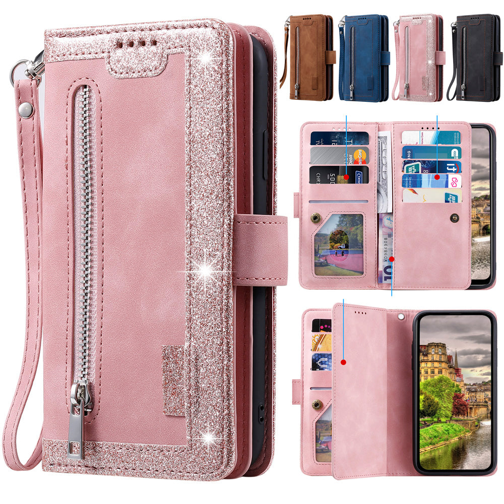 Hochwertige Leder-Handyhülle mit Reißverschluss, Kartenhalter, Stand und Riemen iPhone Hülle | Flip-Cover Case für Apple iPhone 16/16e, 15, 14, 13, 12 Pro Max, Pro, Plus & Mini - Vielseitige Schutzhülle
