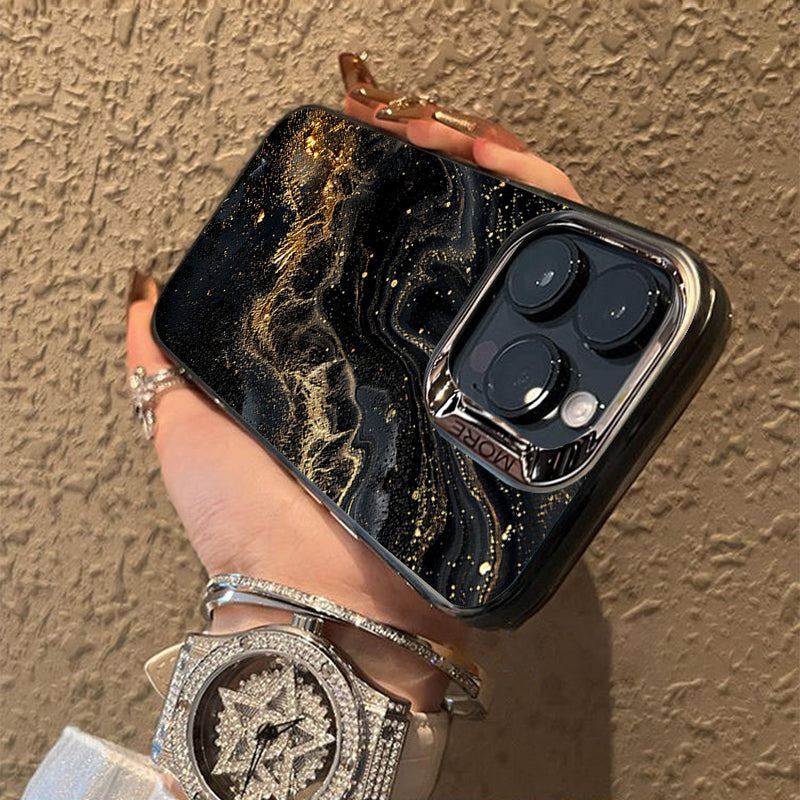Luxus Schwarzer Marmor iPhone Hülle mit goldenem Rand: Kamera Schutz, Langlebige Abdeckung, MagSafe-kompatibel Apple iPhone 17/17 Air, 16/16e, 15, 14, 13 Pro Max Plus Cover: 3D-Textur, verbesserten Griff | Rundumschutz Kameralinsenschutz Panzertasche