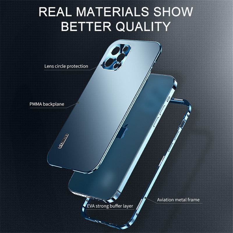 Luxus Ultra-Dünne iPhone Hülle: Metalllegierung und Glas, Sichtschutz, Doppelseitiger 360° Vollschutz | MagSafe-kompatibel Magnetischer Adsorption, Stoßfest, Kameraschutz Case, Schutzhülle Apple iPhone 16/16e, 15, 14, 13, 12 Pro Max, Pro, Plus, Mini Cover