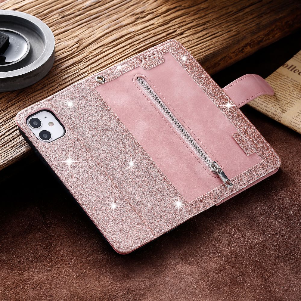 Hochwertige Leder-Handyhülle mit Reißverschluss, Kartenhalter, Stand und Riemen iPhone Hülle | Flip-Cover Case für Apple iPhone 16/16e, 15, 14, 13, 12 Pro Max, Pro, Plus & Mini - Vielseitige Schutzhülle