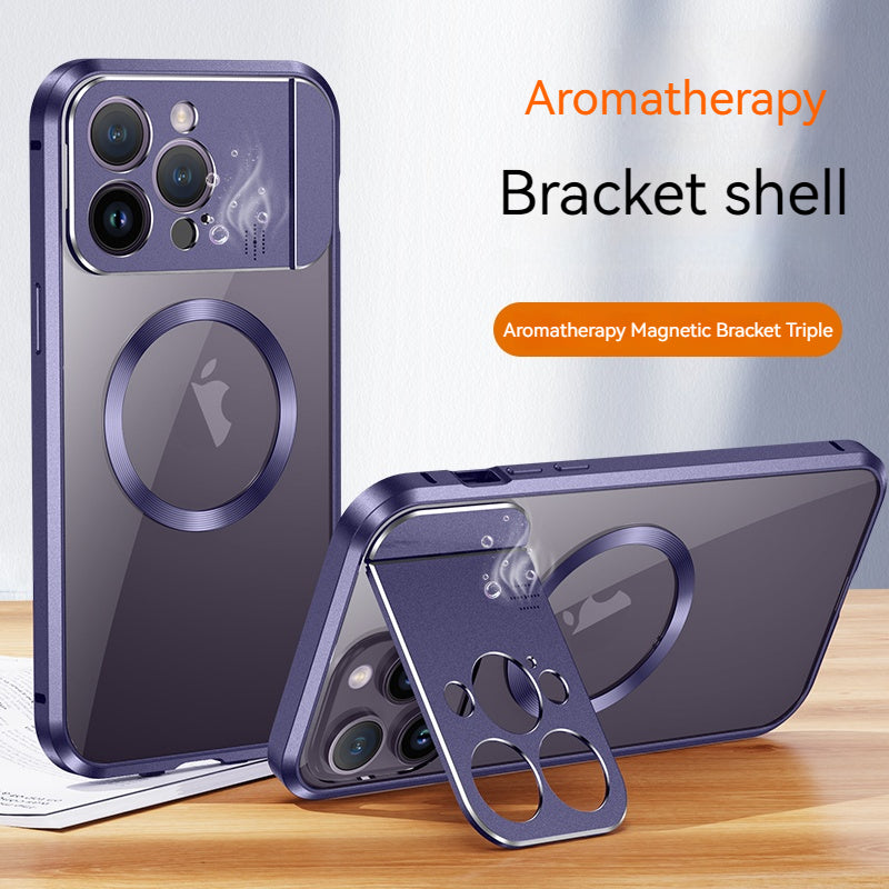 Premium iPhone Hülle mit MagSafe: Rundumschutz, Metallständer, magnetischer Kameraschutz | Aromatherapie, Unsichtbarer Objektivhalter | Case für Apple iPhone 16/16e, 15, 14, 13, 12 Pro Max, Pro, Plus, Mini | Stoßfest, Panzertasche, Stoßstangenabdeckung