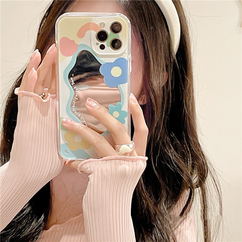 Premium süße Liebe-Herz-Blumen-Spiegel-Design iPhone-Hülle | MagSafe-Case mit Rundumschutz & Kameralinsenschutz für Apple iPhone 16/16e, 15, 14, 13, 12 Pro Max, Pro, Plus & Mini Cover | Panzertasche & Stoßstangenabdeckung | Hochwertige Handyhülle