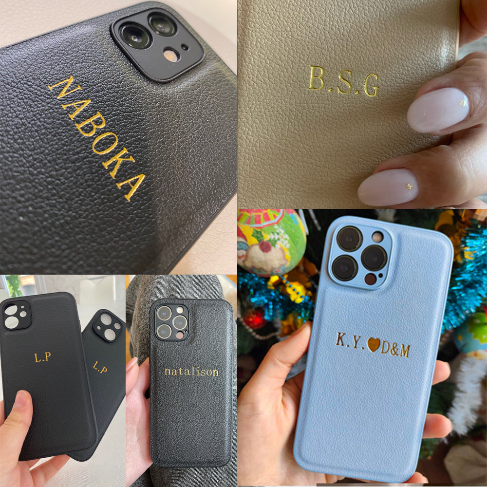 Personalisierte Luxus Leder iPhone Hülle für Apple iPhone 16/16e, 15, 14, 13, 12 Pro Max, Pro, Plus & Mini | Name, Initialen, Symbolen & Zahlen | Individuelles Case mit Gravur | MagSafe kompatibles Cover mit Kameraschutz & Echtleder