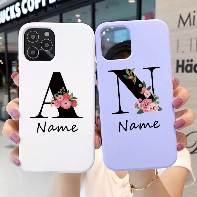 Personalisierte Luxus iPhone Hülle für Apple iPhone 16/16e, 15, 14, 13, 12 Pro Max, Pro, Plus & Mini Cover | Individueller Name & Initialen mit elegantem Blumen-Design | MagSafe kompatibel | Premium Kameraschutz | Gehärtetes Glas | Stilvolle Schutzhülle