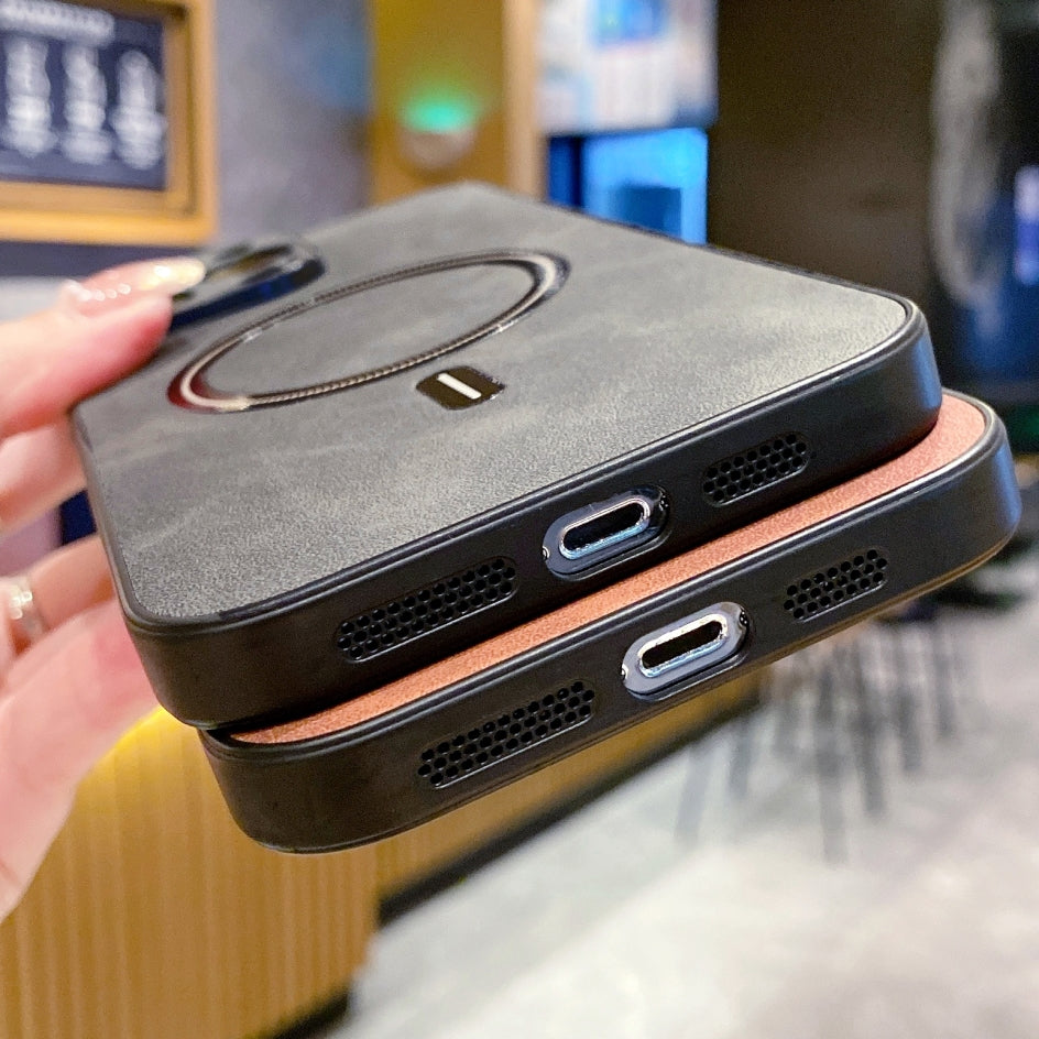 Hochwertige Leder MagSafe Case: Magnetische iPhone-Hülle | Stoßfestes Cover mit Kameraschutzabdeckung – Panzertasche für Apple iPhone 16/15/14/13/12 Pro Max Plus Mini | Luxus Handyhülle