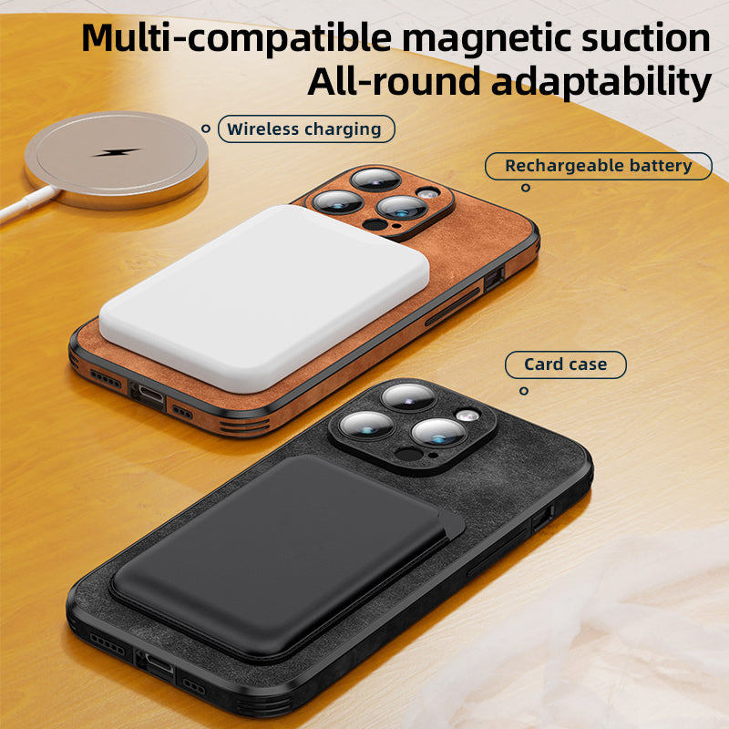 Hochwertige Leder-iPhone-Hülle mit stoßfester Kameraschutzabdeckung Tasche | MagSafe Case für Apple iPhone 16/15/14/13/12 Pro Max Plus Mini | Panzer-Cover Handyhülle