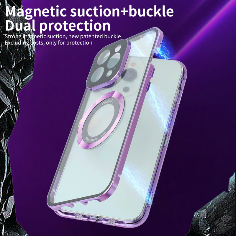 Hochwertige iPhone Hülle mit 360° Vollversiegeltem Schutz aus Glas und Metall | MagSafe-kompatible Schutzhülle mit Rundumschutz, Kameralinsenschutz für Apple iPhone 16/16e, 15, 14, 13, 12 Pro Max, Pro, Plus, Mini Cover | Panzertasche Stoßstangenabdeckung