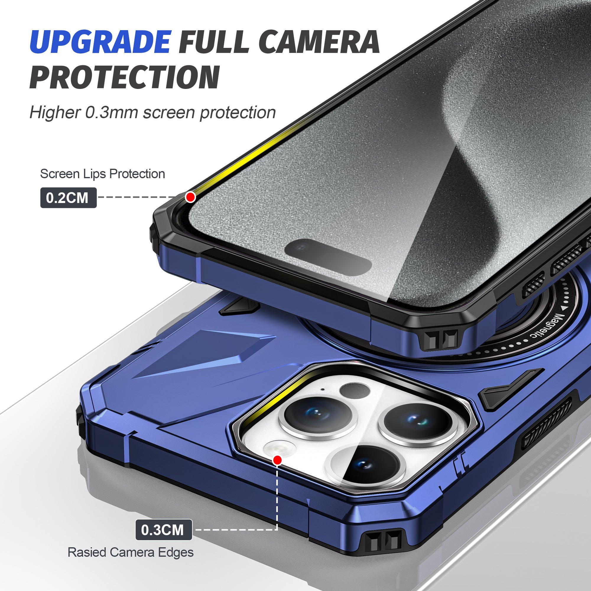 Hochwertige Militärpanzer-iPhone-Hülle, 360-Grad drehbarem Ringständer Halterung | MagSafe Case, Kameraschutzabdeckung für Apple iPhone 16/15/14/13/12 Pro Max Plus Mini Cover | Magnetisches kabelloses Laden, Harte PC-Panzertasche, stoßfeste Handyhülle